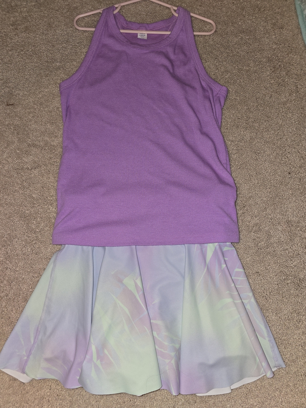 Lilac Ribbed Racerback Athletic Tank with Pastel Flared Tennis Skirt